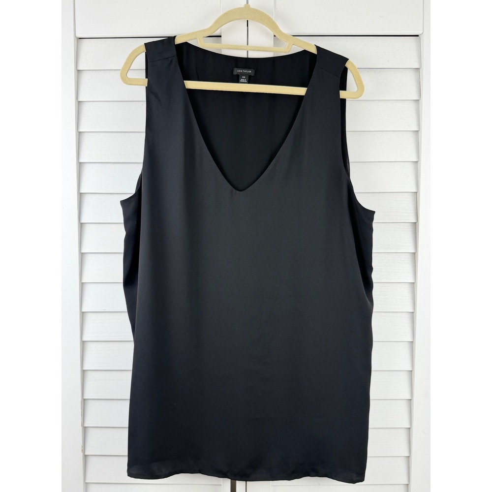Ann Taylor V-Neck Tank XXL Black‎ Lined Sleeveless Shell